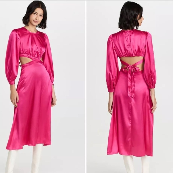 Rahi Dresses & Skirts - RAHI Cierra Pink Long Sleeve Cut Out Midi Dress